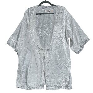 VTG Victoria's Secret Gold Label Lace Robe Ivory Floral Beaded Kimono Lingerie‎